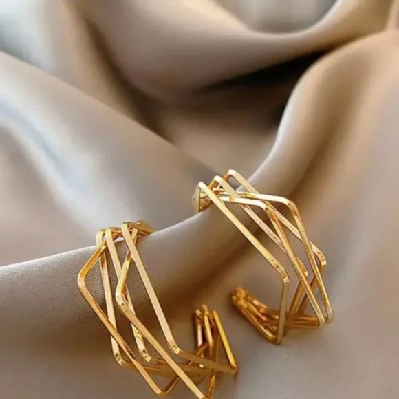 Anthropologie Jewelry - 14K Gold Filled "Mia" Geometric Triple Hoop Earrings